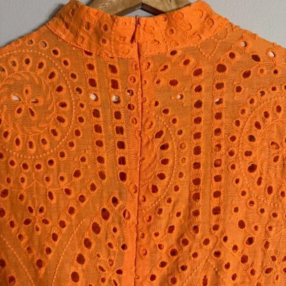 Lioness Eyelet Cutout High Neck Mini Dress Women's XL Orange Lace Party Cocktail - Picture 13 of 16